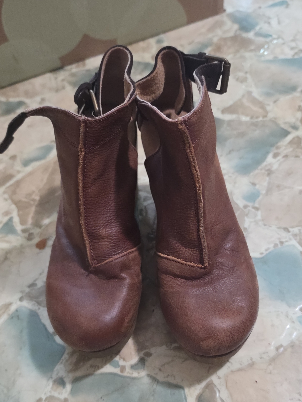 Free People Brown Leather Ankle Booties with Buckle Strap